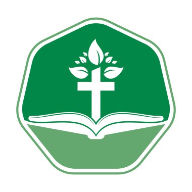İncil Haçı Logosu Tasarımı. Hıristiyan Kilisesi Çapraz Vektör Şablonu Tasarımı.