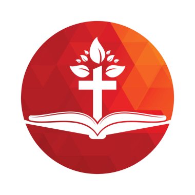 İncil Haçı Logosu Tasarımı. Hıristiyan Kilisesi Çapraz Vektör Şablonu Tasarımı.