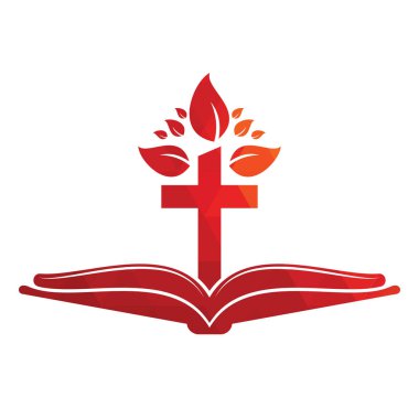 İncil Haçı Logosu Tasarımı. Hıristiyan Kilisesi Çapraz Vektör Şablonu Tasarımı.