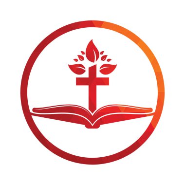İncil Haçı Logosu Tasarımı. Hıristiyan Kilisesi Çapraz Vektör Şablonu Tasarımı.