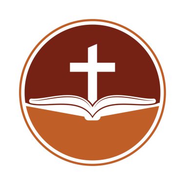 Kitap kilisesi logo tasarımı ikonu. İncil Kilisesi logo tasarım vektörü. Haç ve Kutsal İncil logosu.