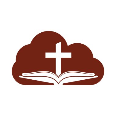 Kitap kilisesi şekilli konsept logo tasarımı ikonu. İncil Kilisesi logo tasarım vektörü. Haç ve Kutsal İncil logosu.