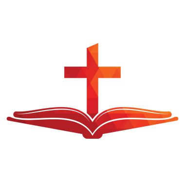 Kitap kilisesi logo tasarımı ikonu. İncil Kilisesi logo tasarım vektörü. Haç ve Kutsal İncil logosu.