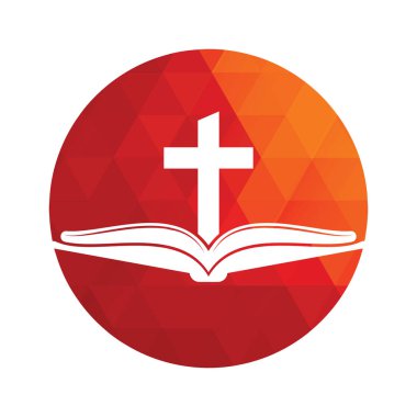 Kitap kilisesi logo tasarımı ikonu. İncil Kilisesi logo tasarım vektörü. Haç ve Kutsal İncil logosu.