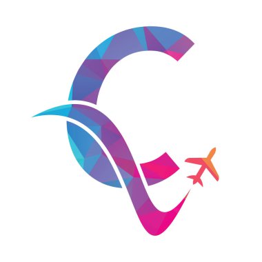 C Harfi Hava Seyahat Logosu Tasarım Şablonu. C harfi ve düzlem logo tasarımı vektörü.