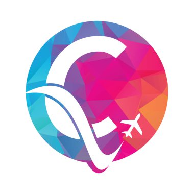 C Harfi Hava Seyahat Logosu Tasarım Şablonu. C harfi ve düzlem logo tasarımı vektörü.