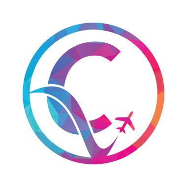 C Harfi Hava Seyahat Logosu Tasarım Şablonu. C harfi ve düzlem logo tasarımı vektörü.