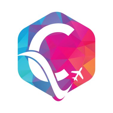 C Harfi Hava Seyahat Logosu Tasarım Şablonu. C harfi ve düzlem logo tasarımı vektörü.