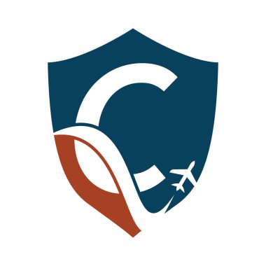 C Harfi Hava Seyahat Logosu Tasarım Şablonu. C harfi ve düzlem logo tasarımı vektörü.