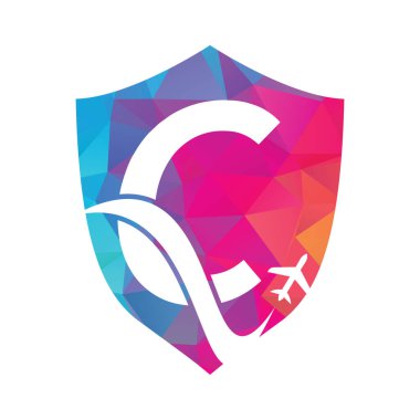 C Harfi Hava Seyahat Logosu Tasarım Şablonu. C harfi ve düzlem logo tasarımı vektörü.