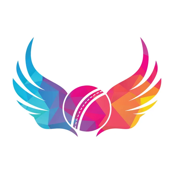 Plantilla Diseño Logo Vector Deportivo Críquet Pelota Cricket Con Alas — Vector de stock