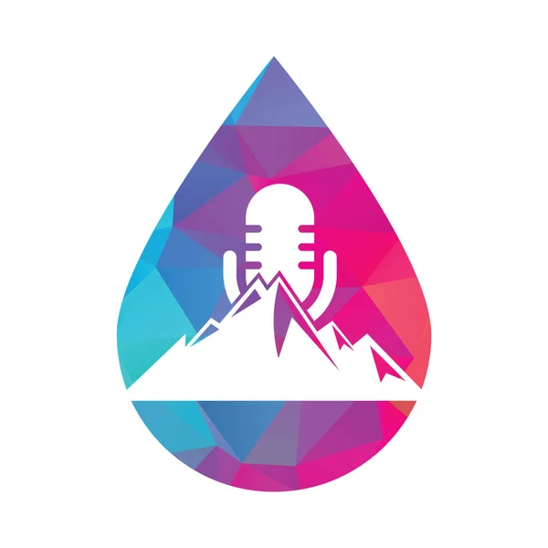 Podcast Montaña Gota Forma Concepto Vector Logotipo Diseño Plantilla — Vector de stock