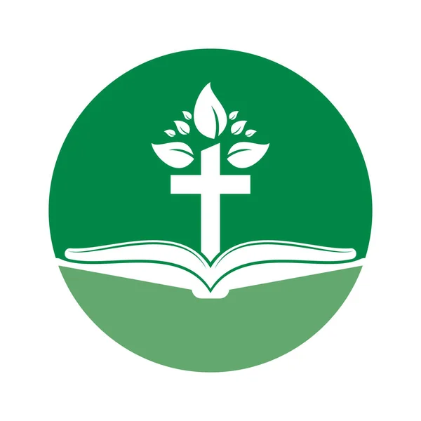 Bijbel Logo Ontwerp Christelijke Kerkboom Kruis Vector Template Ontwerp — Stockvector