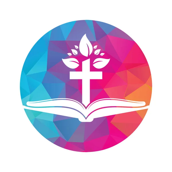 Bíblia Cruz Árvore Logo Design Igreja Cristã Árvore Cruz Vector — Vetor de Stock