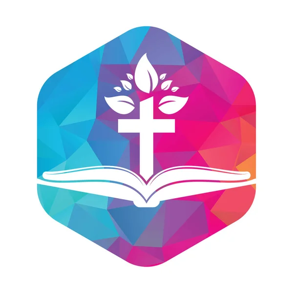 Bibel Kors Träd Logotyp Design Christian Church Tree Cross Vector — Stock vektor