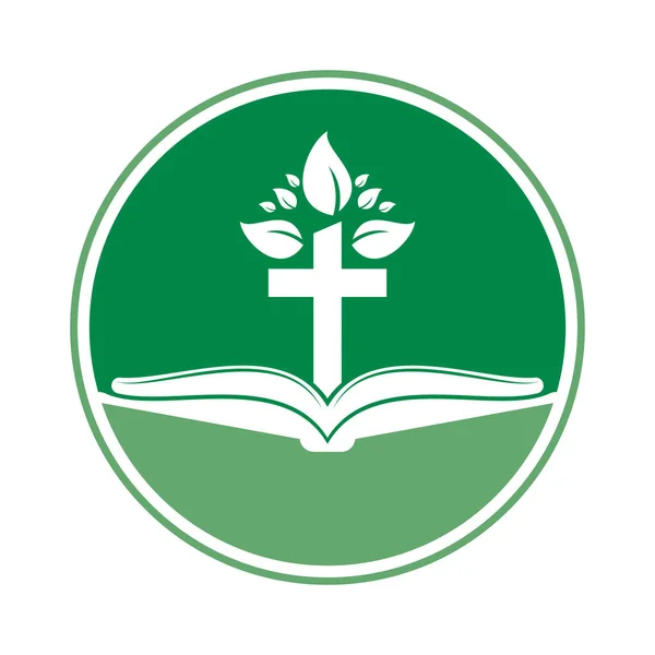 Bijbel Logo Ontwerp Christelijke Kerkboom Kruis Vector Template Ontwerp — Stockvector