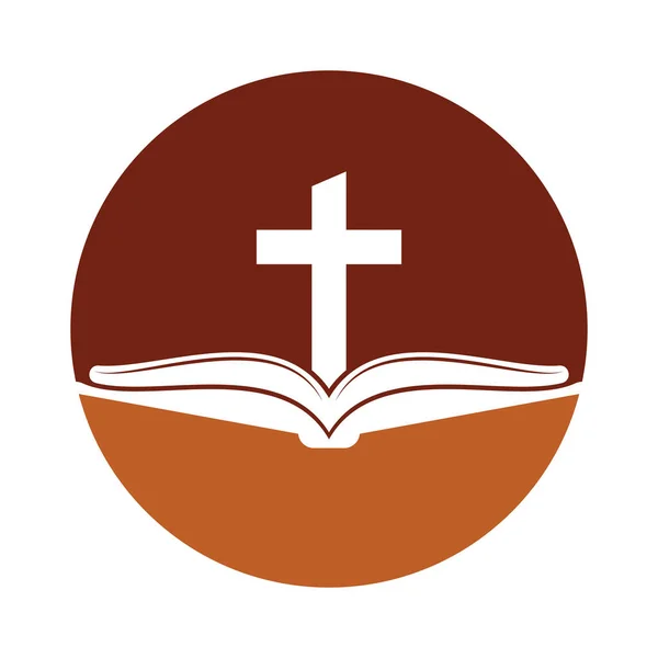 图书教堂标志设计图标 圣经教堂标志设计矢量 十字架和圣经上的标志 — 图库矢量图片