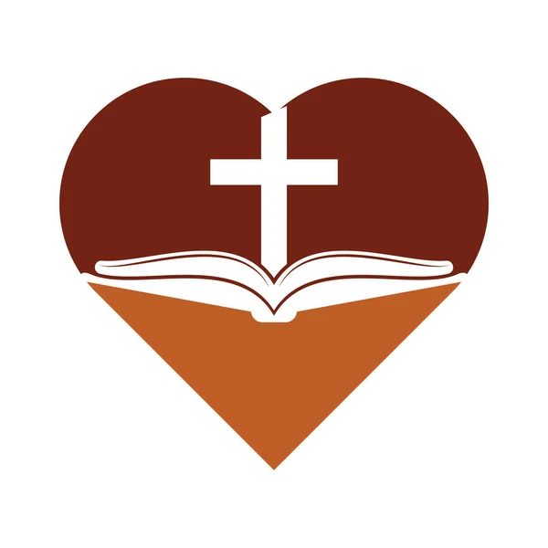 Boek Kerk Hart Vorm Concept Logo Ontwerp Icoon Bijbel Logo — Stockvector