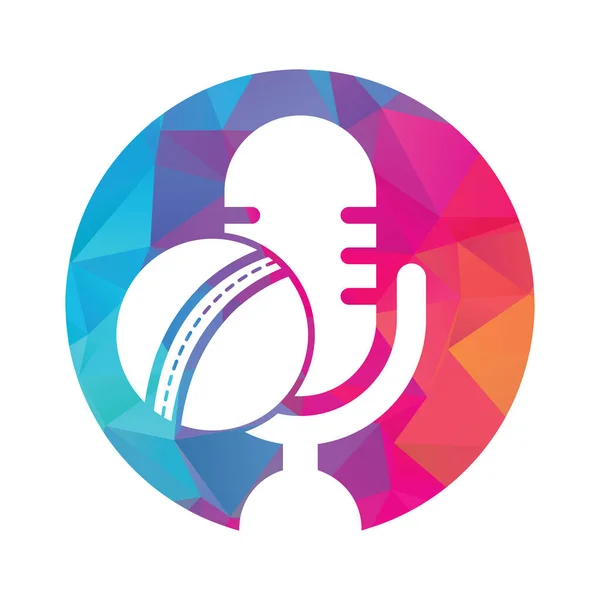 Cricket Podcast Logotyp Design Mall Mikrofon Och Cricket Boll Logotyp — Stock vektor