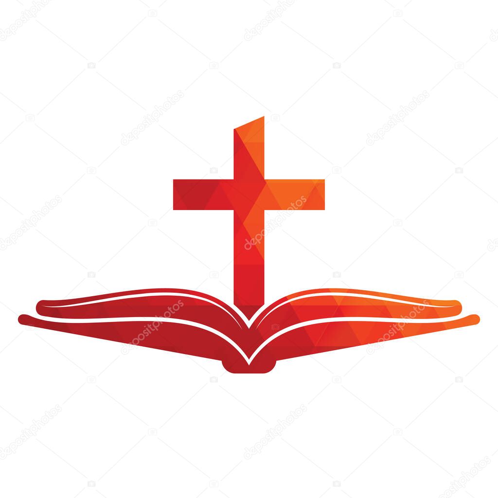 Book church logo design icon. Bible Church logo design vector. Cross and Holy Bible logo.