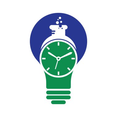Zaman laboratuarı ampulü şekilli logo vektör tasarımı. Saat laboratuarı logo vektör tasarımı.