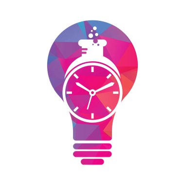 Zaman laboratuarı ampulü şekilli logo vektör tasarımı. Saat laboratuarı logo vektör tasarımı.