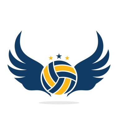 Voleybol ve Wings vektör çizimi. Kanat logosu vektörlü voleybol. Uçan Voleybol vektör tasarımı.