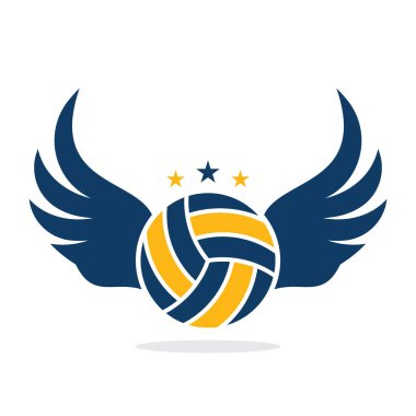 Voleybol ve Wings vektör çizimi. Kanat logosu vektörlü voleybol. Uçan Voleybol vektör tasarımı.