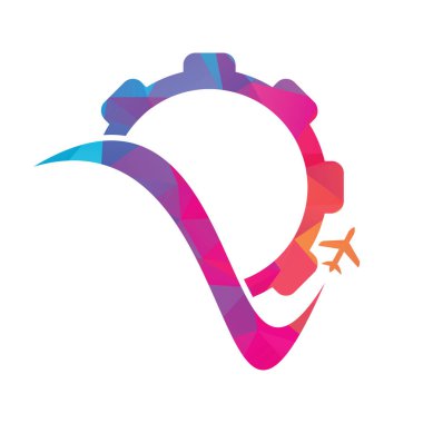 Vites seyahat vektör logosu tasarımı. Soyut uçak yolculuğu, vites logosu tasarımlı..