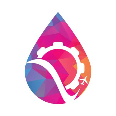 Vites seyahat vektör logosu tasarımı. Soyut uçak yolculuğu, vites logosu tasarımlı..