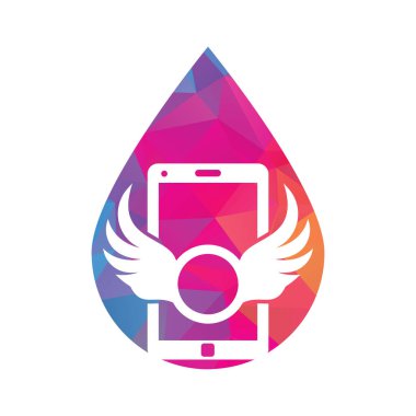 Kanat mobil damla şekli logo ikonu vektörü. Angel Call logo tasarımı çizimi.