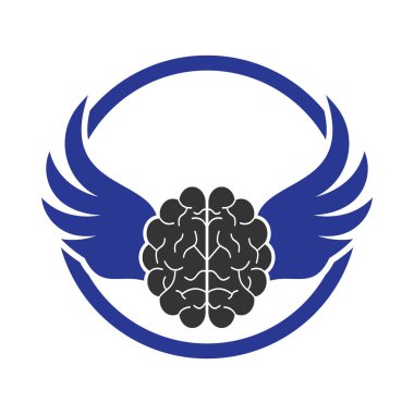 Kanat vektör logo şablonu ile uçan beyin. Serbest zihin logosu kavramı.
