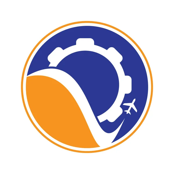 Gear Travel Vector Logo Design Abstract Airplane Travel Fly Gear — Stock Vector
