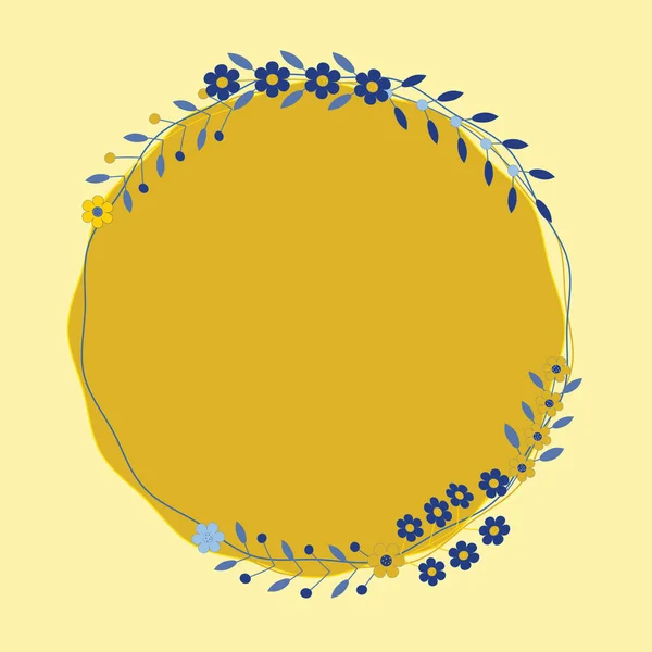 青と黄色の花の花輪 黄色の花柄 — ストックベクタ