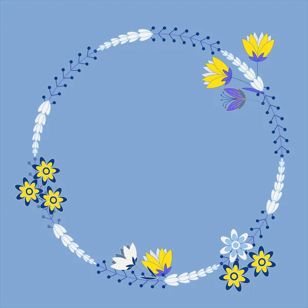 Rond Frame Met Bloemen Vector Illustratie Cirkelvormig Botanisch Frame — Stockvector