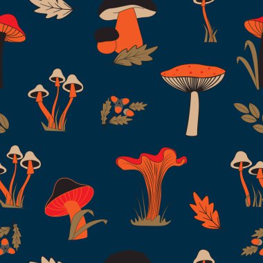 mantar ve yaprakları seamless modeli