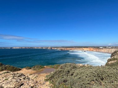 Sahil ve Cape St. Vincent Portekiz 'deki Fortaleza de Sagres' ten görüldü.