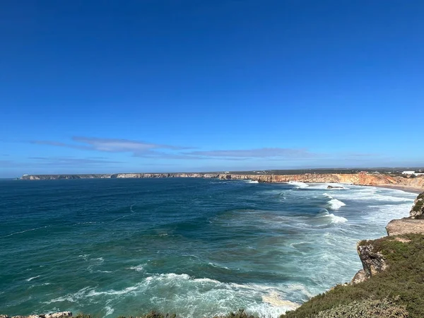 Wybrzeże Przylądek Vincent Widziane Fortaleza Sagres Portugalii — Zdjęcie stockowe