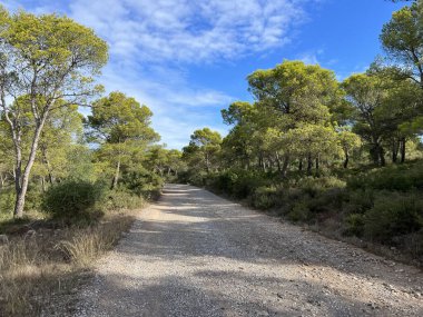 Katalunya 'daki L Estartit ve L Escala civarında Parc Natural del Montgr' den çakıl yolu.