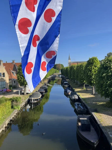 Friesische Flagge Kanal Sloten Friesland Niederlande — Stockfoto