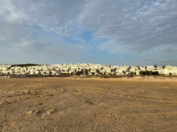 Praia Durante Pôr Sol Cidade Conil Frontera Espanha — Fotografia de Stock