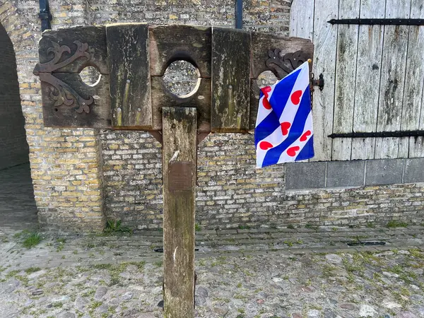 Baugerüst Mit Friesischer Flagge Sloten Friesland Niederlande — Stockfoto