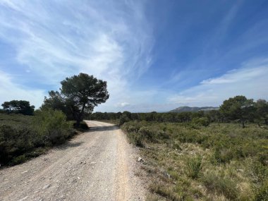 Gravel road through nature reserve around L Estartit in Catalonia Spain clipart