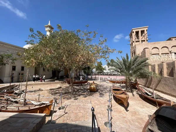 Деревянные Лодки Историческом Районе Аль Фахиди Дубае Объединенные Арабские Эмираты — стоковое фото