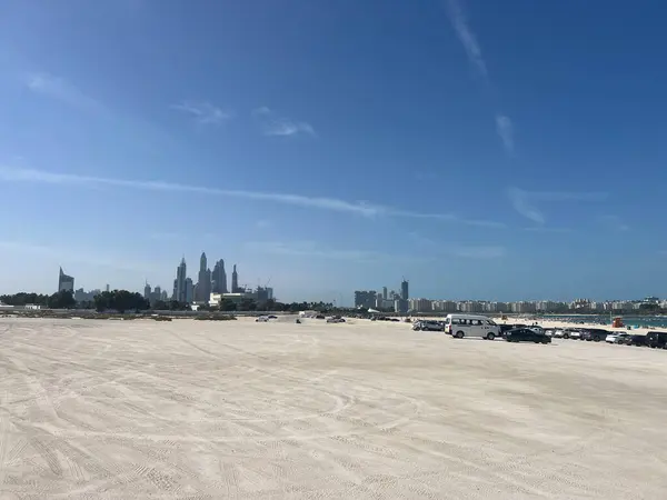 Парковка Пляже Аль Суфу Дубае Объединенные Арабские Эмираты Стоковое Изображение