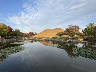 Güney Kore, Gyeongju 'daki Daereungwon Mezar Kompleksi' nde gölet.