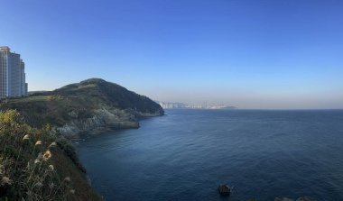 Panorama from coastal scenery around Oryukdo Skywalk in Busan South Korea clipart