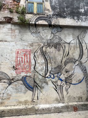 Art at the wall around Mazu Shrine at Lhong 1919 in Bangkok, Thailand clipart