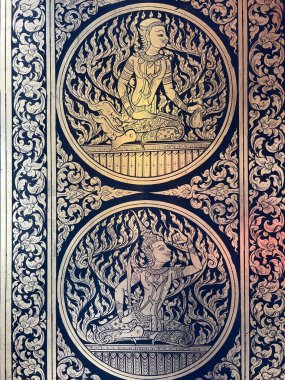 Art at Wat Samphanthawongsaram Worawihanra buddhism temple in Bangkok, Thailand clipart