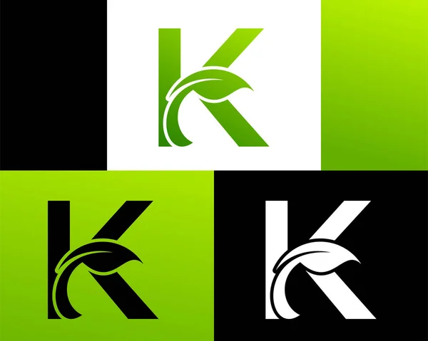 Letra Abstrata Logotipo Folha Verde — Vetor de Stock